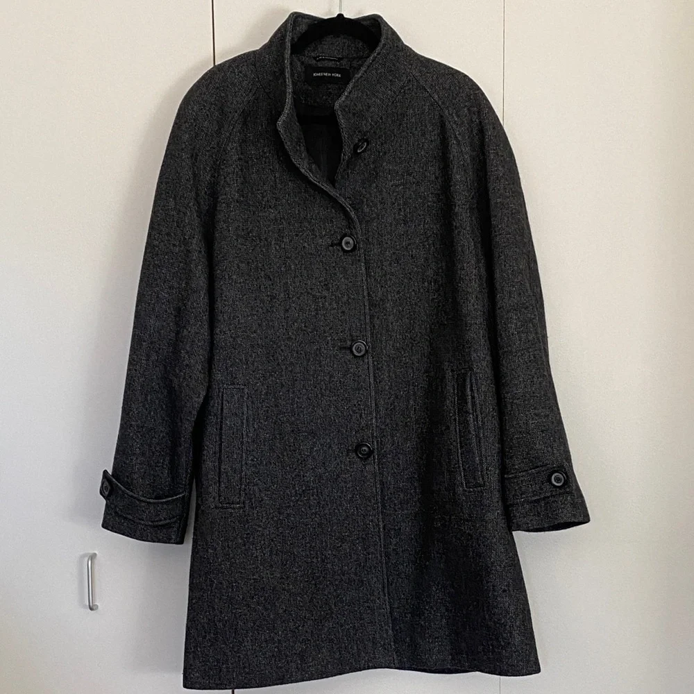 Jones New York Charcoal Trench Coat Womens Mid Length Relaxed Button Up 1X - Picture 2 of 9